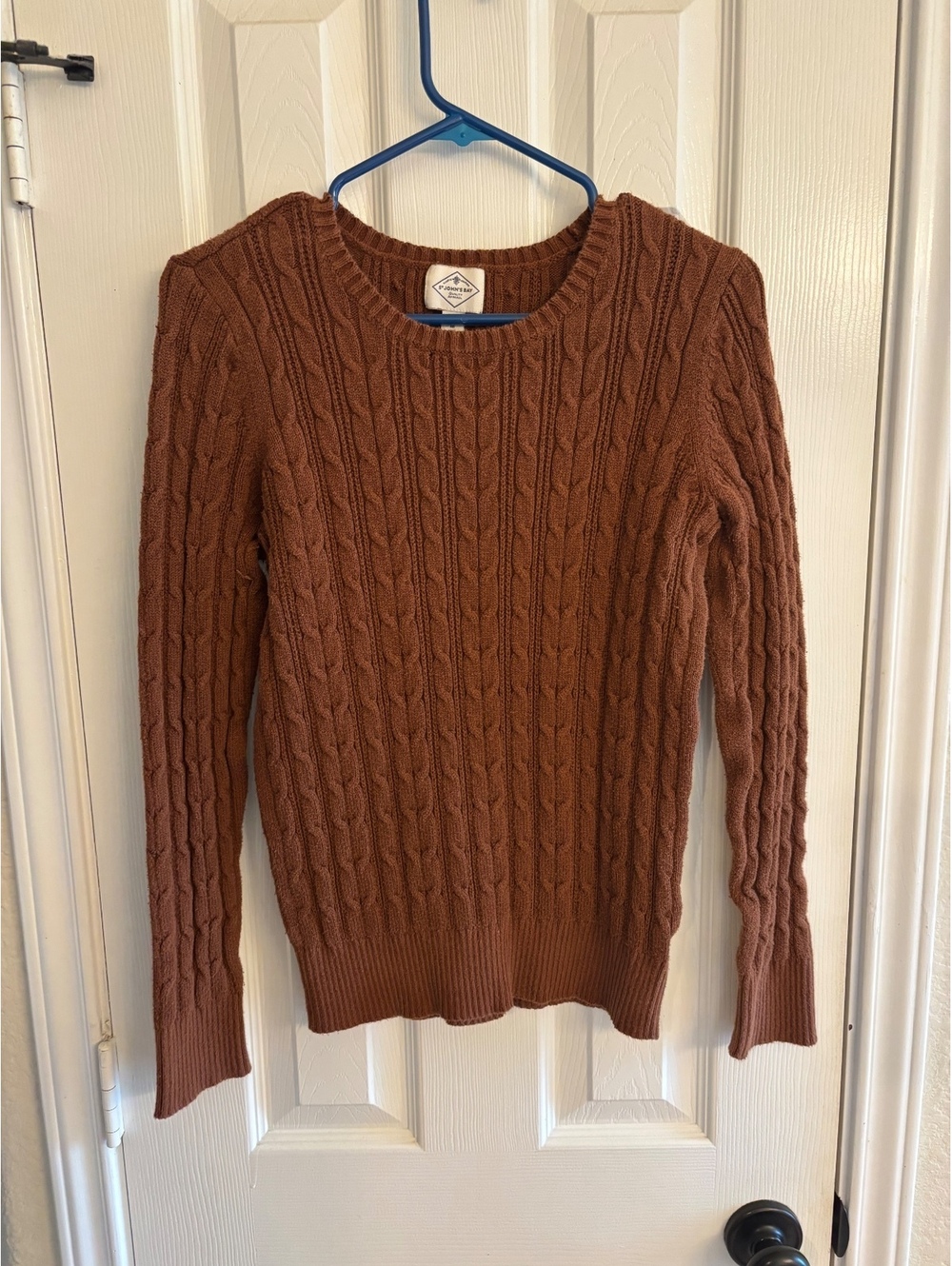 St. John’s Bay Cable Knit Sweater Women’s Medium Brown Cotton Crew Neck
